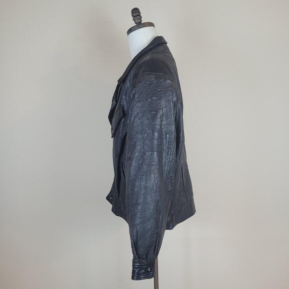VTG Winlit Leather Jacket Large Black Motorcycle Biker Asymmetrical Bomber 90s - Picture 4 of 12